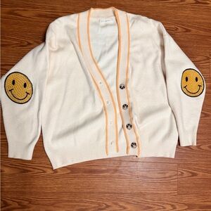 By Together S Cream Cardigan with Smiley Face Patches College Sorority Button S